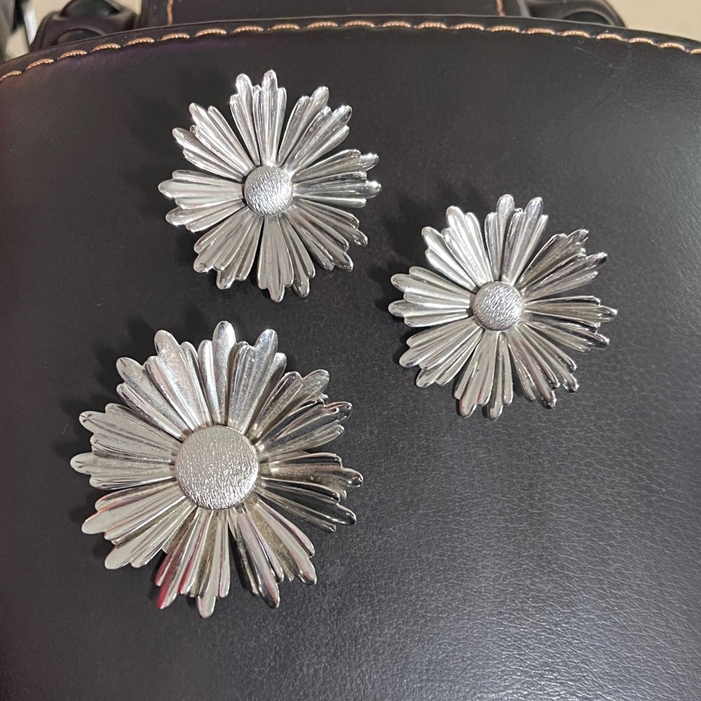 Sarah Coventry Silver Sun Flower Brooch Set